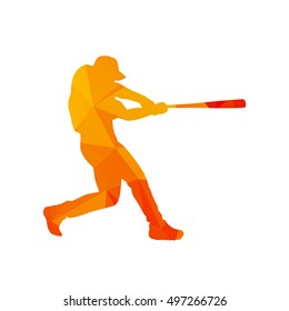 Polygonal baseball player silhouette, abstract isolated vector batter