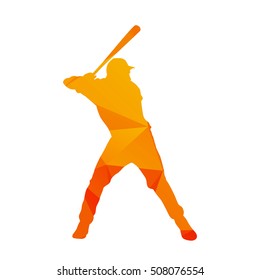 Polygonal Baseball Player Silhouette, Abstract Isolated Vector Batter