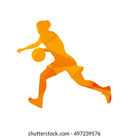 Polygonal Basketball Player Woman, Abstract Isolated Vector Silhouette