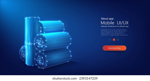Polygonal battery. Wireframe light connection structure. Modern 3d graphic concept. Vector illustration