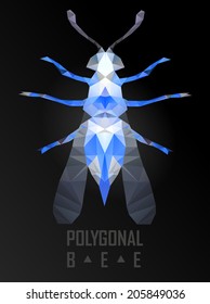 Polygonal bee flying. Geometric polygonal illustration. Crystal icon