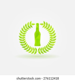 Polygonal Beer Bottle logo - vector green low poly symbol 