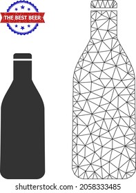Polygonal Bierflasche Wireframe Symbol und Bicolor Grunge The Best Beer Dichtung. Polygonales Wireframe Symbol wird aus dem Piktogramm der Bierflasche hergestellt.