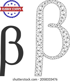 Polygonal Beta Griechisch Kleinbuchstaben Rahmenbild-Illustration, und bicolor gekratzte Rubber-Briefmarken Stempel. Polygonal-Wireframe-Symbol erstellt aus Beta Griechisch Kleinbuchstaben Piktogramm.