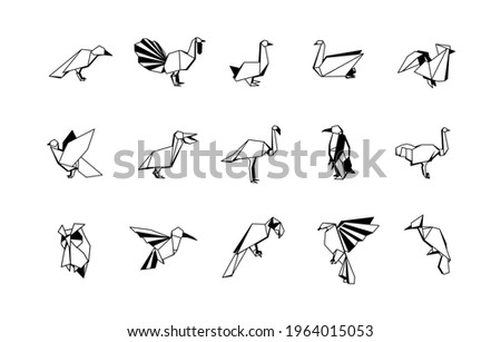 Polygonal Birds Linear Icons Set. Low poly bird logo.