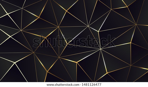 Polygonal black background.\
Modern design with geometric planes and shimmering gold\
contour