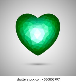 Polygonal black heart. Low-poly. Transparent background. Vector illustration.