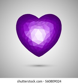 Polygonal black heart. Low-poly. Transparent background. Vector illustration.