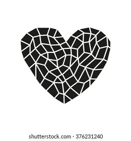 Polygonal black heart.Vector symbol.Abstract isolated heart icon on white background.Polygons Lowpoly Geometric Heart.Mourning, funeral, sadness, pain,  illness symbol.Death, cancer shape vector