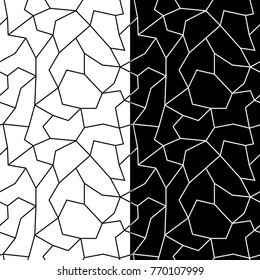 Polygonal black and white seamless backgrounds. Geometric line patterns for wallpapers and textile