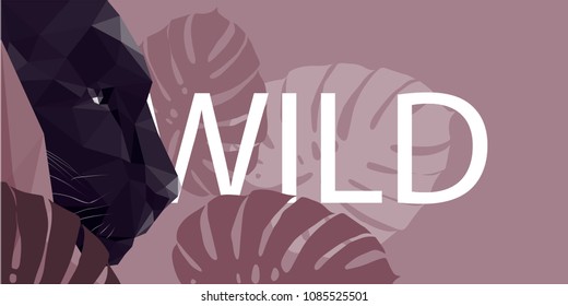 Polygonal black wild panther. Triangle polygonal vector illustration. Low poly style.