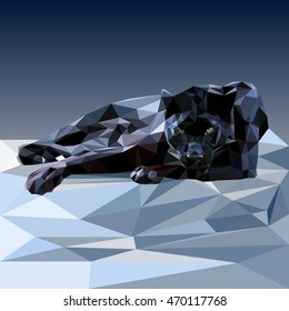 Polygonal black wild panther. Triangle polygonal vector illustration.Low poly style. 