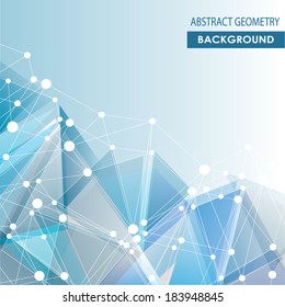 Polygonal blue background with abstract molecular connection. 