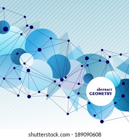 Polygonal blue background with abstract molecular connection