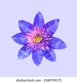 Polygonal blue clematis, polygon geometric flower. Low poly design, isolated vector.