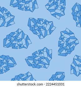 Polygonal blue minerals seamless pattern. Healing crystals background. Complicated gems pieces quartz stones vector illustration.