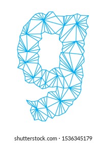 Polygonal blue outline font.Lowercase vector letter.