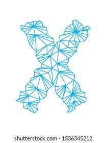 Polygonal blue outline font.Lowercase vector letter.