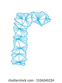Polygonal blue outline font.Lowercase vector letter.