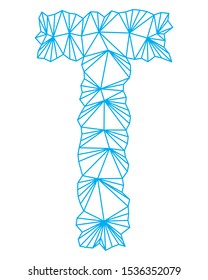Polygonal blue outline font.Uppercase vector letter.