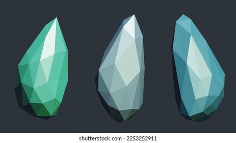 Piedra azul poligonal, aislada en fondo gris. 3.ª Ilustración vectorial