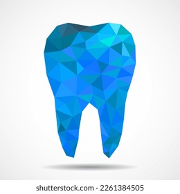 Polygonal blue tooth isolated on white background. Dental and orthodontics medical concept. Low poly style, vector illustration