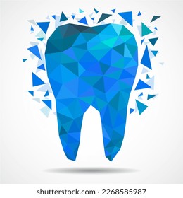 Polygonal blue tooth isolated on white background. Dental and orthodontics medical concept. Low poly style, vector illustration
