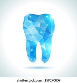 Polygonal Blue Vector Tooth. Abstract Illustration. Dental Background In Origami Style.