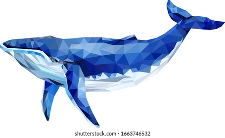 Polygonal blue whale. Save earth. Whale Triangle Geometric Illustration