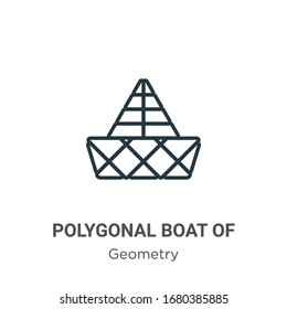 Barco polígonal de pequeños triángulos contorno icono vectorial. Barco poligonal negro de línea delgada de un icono de triángulos pequeños, vector plano ilustración de elemento simple de geometría editable concepto de trazo aislado en