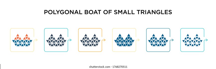 Polygonal boat of small triangles vector icon in 6 different modern styles. Black, two colored polygonal boat of small triangles icons designed in filled, outline, line and stroke style. Vector 