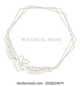 Polygonal botanical frame floral decoration vector illustration. Bezel for invitation or postcard decoration. Simple, minimalistic rim.