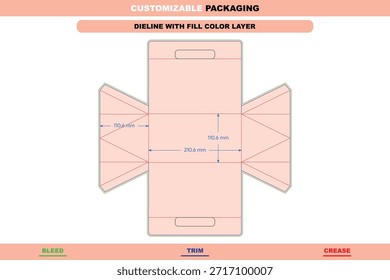 Plantilla dieline de caja poligonal con asas integradas y tamaños personalizados diseñados para diseños de impresión de empaques comerciales, productos promocionales y precisión de maquetas plegables