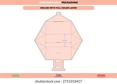 Plantilla de Vector dieline de caja poligonal con asas integradas diseñadas para maquetas de caja plegable imprimibles de diseño de embalaje personalizado y presentación de productos de marca