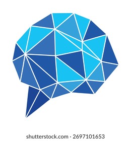 Cerebro poligonal con bordes de neón azul que simbolizan