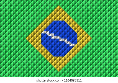 Polygonal Brazil flag with shadow pixel effect. Made with diamonds/lozenges.