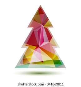 Polygonal bright abstract Christmas tree isolated on a white background.