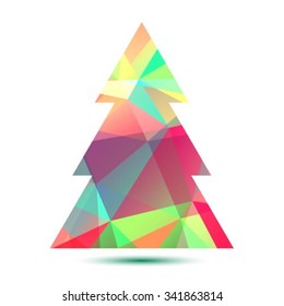 Polygonal bright abstract Christmas tree on a white background.