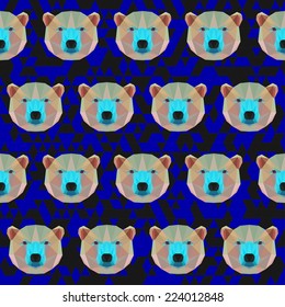 Polygonal bright colored white bear seamless pattern background