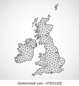 Polygonal british islands maps. Map of United kingdom and ireland in low poly style. Country map in geometric style for your infographics