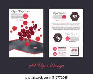 Polygonal Brochure, A4 Flyer Document and Vector Background. Corporate Leaflet, Textbook Cover Design. Print Ready Business Pamphlet or Low Poly Booklet Template