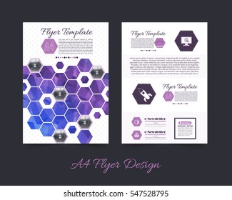 Polygonal Brochure, A4 Flyer Document and Vector Background. Corporate Leaflet, Textbook Cover Design. Print Ready Business Pamphlet or Low Poly Booklet Template
