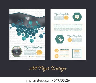 Polygonal Brochure, A4 Flyer Document and Vector Background. Corporate Leaflet, Textbook Cover Design. Print Ready Business Pamphlet or Low Poly Booklet Template