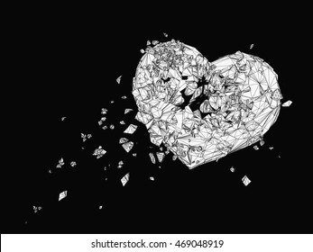 Polygonal  broken heart drawing graphic in black and white