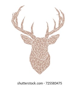 Polygonal brown head of a wild deer. Vector illustration.