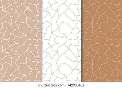 Polygonal brown and white seamless patterns. Set of geometric backgrounds for textile and wallpapers