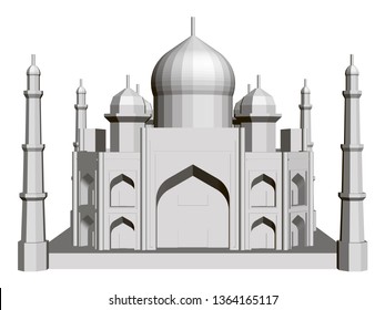 Polygonal building model of the Taj Mahal. 3D. Front view