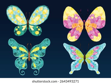 Polygonal Butterflies Collection, Vector Illustration.
