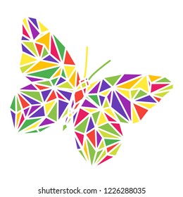 Polygonal butterfly isolated on white. Low poly insect illustration. Triangle color animal image. Polygon insect. Graphic colorful wings.