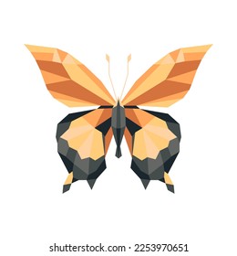 Polygonal butterfly, natural icon and logo. Vector illustration isolated on white background. Colorful geometric butterfly in origami style.